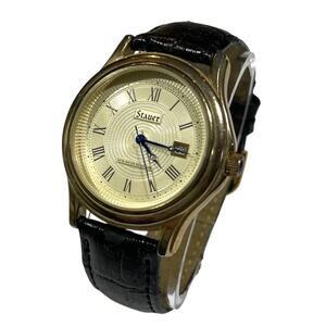 Needs New Band - Vtg Stauer Metropolitan 17086 Watch Men Guilloche Date Leather